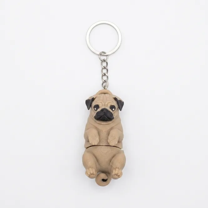 Chaveiro de Cachorro Pug Flexível Articulado Fofo