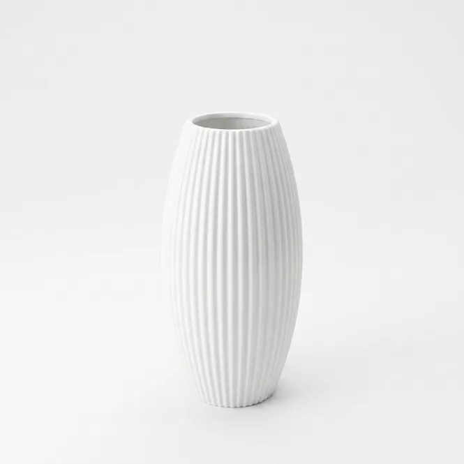 Vaso Planta Decoração Moderno Canelado Branco Longo